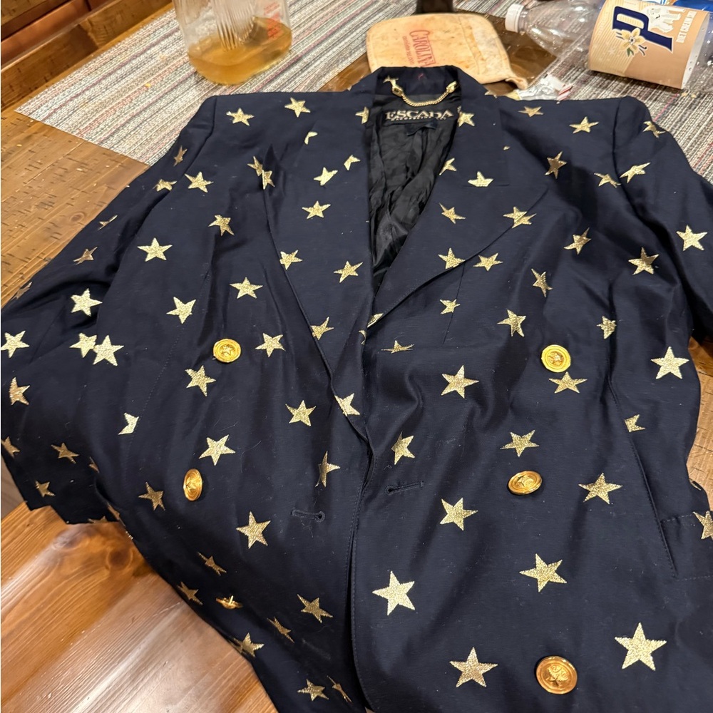 Escada Midnight Blue Blazer with Gold Stars - Picture 2 of 4